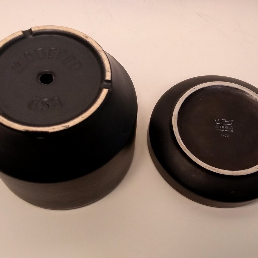 1960s Arabia Planter w Saucer Matte Black - Picture 11 of 13